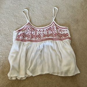 Pink and white embroidered tank
